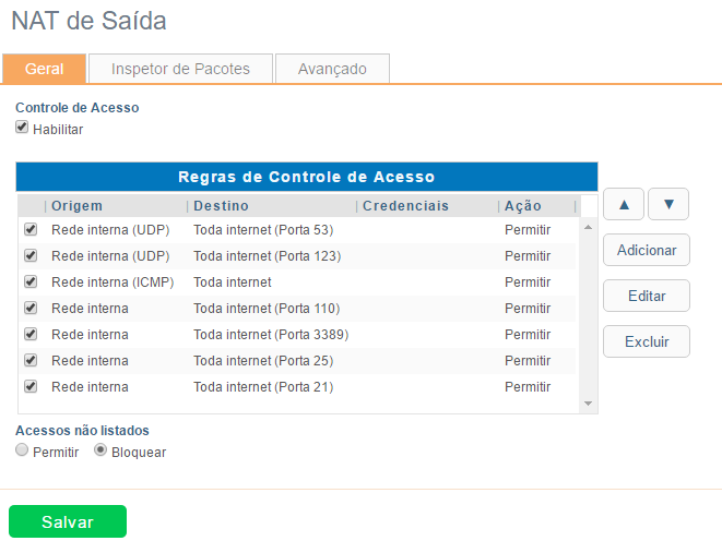 Regras de Saída