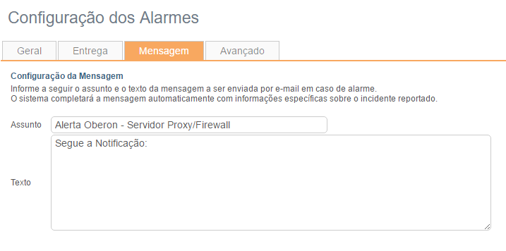 Alarmes | Mensagem