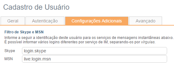 Usuário | Configurações Adicionais